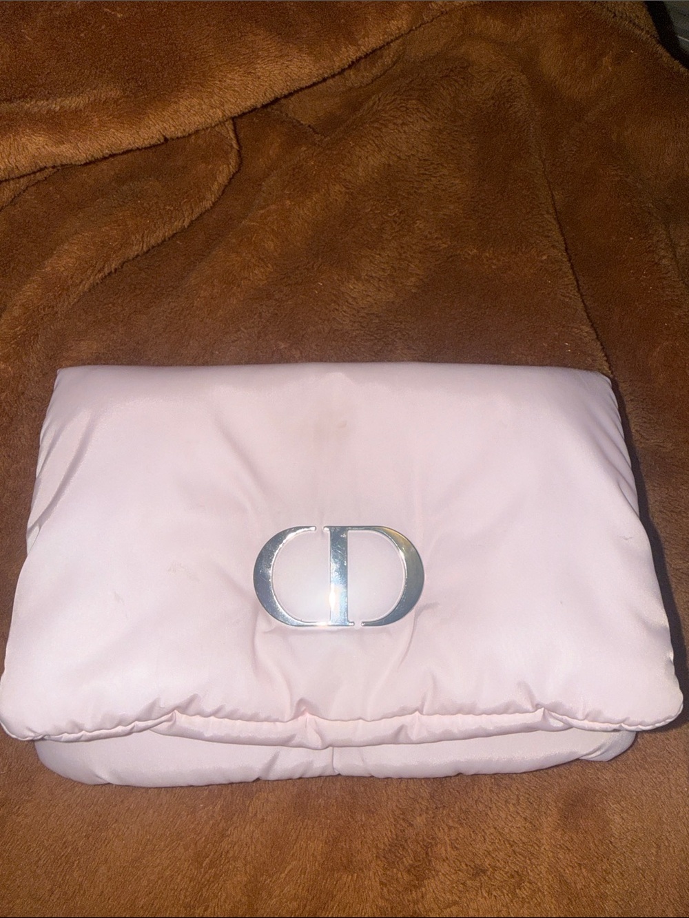Dior Pale Pink Padded Clutch with Silver CD Emblem